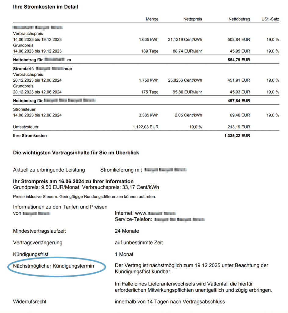 Stromvertrag mit Kündigungsfrist
